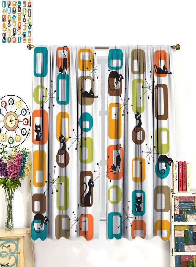 KANEPE Cats Curtains, Mid Century Retro Atomic Black Cat Geometric Abstract Cubes Window Treatments, Rod Pocket Thermal Insulated Drapes 2 Panel Sets for Bedroom Living Room, 42" W X 45" L【Decor】 - Image 3